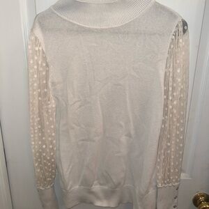 Talbots Cream Turtleneck Sweater with Polka Dot Sleeves